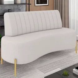 Sofá 2 Lugares 135cm Pés Aço Dourado Tamar Linho Bege Z08   - Mpozenat