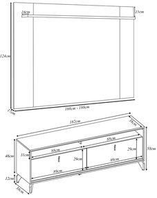 Conjunto Painel Extensível Rack 180cm LED Tremonti/Duarte TV até 55 Tauari/Off White G77 - Gran Belo