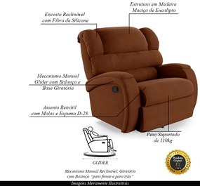 Poltrona do Papai Sala de Cinema Reclinável Kylie Glider Manual Giratória Veludo Terracota G23
