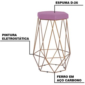 Kit 2 Banqueta Decorativa Rubel Base Gold Veludo Rosê G41 - Gran Belo