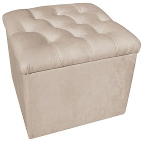 Puff Baú Capitonê Quadrado Suede Bege - D'Rossi
