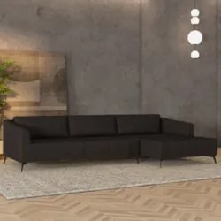 Sofá 4 Lugares 286cm Com Chaise Direito Eko Couro Marrom Z55 - Mpozena