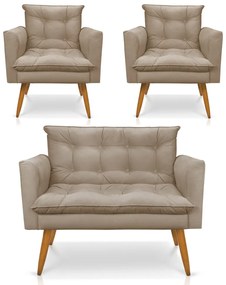 Kit 1 Sofá Namoradeira e 2 Poltronas Tais Suede Pés Palito Castanho - D'Rossi - Marrom Rato