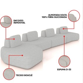 Sofá 4 Lugares Orgânico com Chaise e 3 Módulos Berlim Bouclê Cz K01 - D'Rossi - Cinza claro
