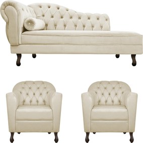 Kit Diva Recamier Diana 140cm Lado Direito e 02 Poltronas Julia Linho - ADJ Decor