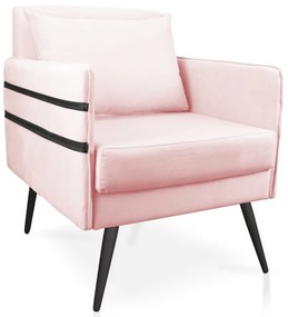 Poltrona Mari Suede Rosa Bebê Pés Palito de Ferro Preto - D'Rossi