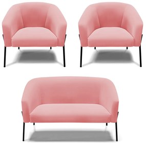 Namoradeira e 2 Poltronas Pé de Ferro Preto Stella Suede D03 - D'Rossi - Rose