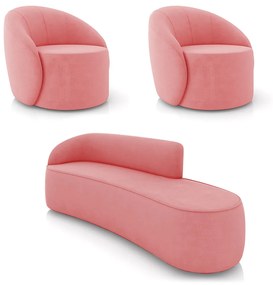 Sofá 4 Lugares Orgânico 220cm Morgan e 2 Poltronas Lua Suede Rosê D03 - D'Rossi