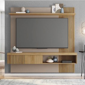 Painel Selina Ripado 180cm para TV até 65 com Porta de Correr e Prateleira MDP Buriti/Fendi G11 - Gran Belo