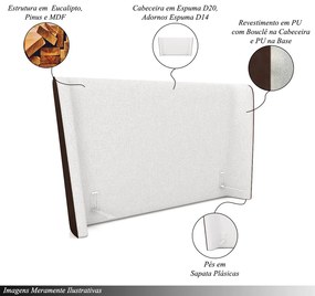 Cabeceira Design para Cama de Casal Torres Pés em Madeira PU/Bouclê Marrom/Off White G91 - Gran Belo