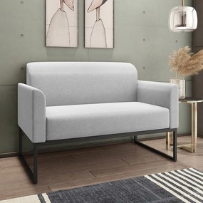Poltrona Namoradeira Decorativa Isabella Base Industrial Linho Cinza/Preto G19 - Gran Belo