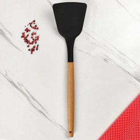 Espátula de Silicone com Cabo de Madeira - Preto