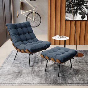 Puff Costela Suede Base Metálica Preto - D'Rossi - Azul Marinho