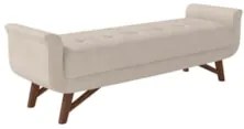Puff Recamier Calçadeira 195cm Base Madeira Neville Z37 Linho Bege Cru