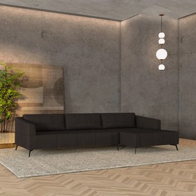 Sofá Bipartido Sala de Estar Kiara 332cm Chaise Direito Pés de Ferro Couro Marrom G52 - Gran Belo