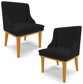 Kit 2 Cadeiras Decorativas Sala de Jantar Base Fixa de Madeira Firenze Linho Preto/Castanho G19 - Gran Belo