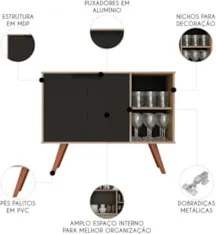 Balcão Buffet Cantinho do Café Bianca Preto/Freijó Z34      - Mpozenat