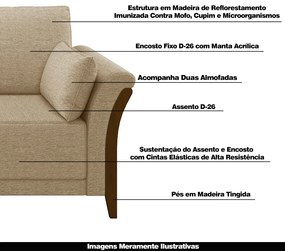 Sofá Decorativo 3 Lugares 222cm Market Linho Bege G45 - Gran Belo