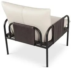 Poltrona Decorativa Estilo Industrial Lina L07 Couro Branco/Preto - Mp