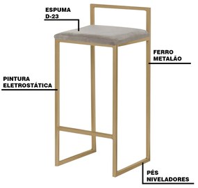 Kit 2 Banqueta Decorativa Selena Base Gold Veludo Cinza G41 - Gran Belo