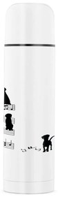 Garrafa Térmica 500ml Cachorro Musical Cromado Água Café Chá - Branco