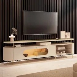Rack TV 85 Pol 220cm 2 Portas Com LED Dalya Off/Champanhe H01 - Mpozen