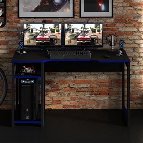 Mesa Gamer Escrivaninha Tecno Reversível Preto Azul