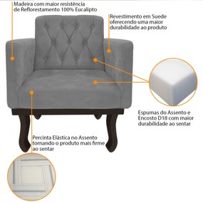 kit 02 Poltronas Classic Pés Luís XV Suede Cinza - ADJ Decor