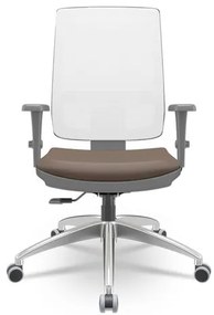 Cadeira Brizza Diretor Grafite Tela Branca Assento Vinil Marrom Base RelaxPlax Alumínio - 65995 Sun House