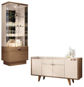 Conjunto Decorativo Cristaleira e Buffet Aparador Peggy/Albâni Off White/Castanho G26 - Gran Belo