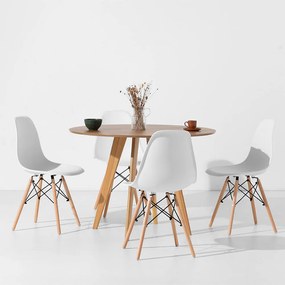 Conjunto Mesa de Jantar Square Redonda Freijó - 1,08m + 4 Cadeiras Eiffel - Branca - Conjunto Mesa de Jantar Square Redonda Freijó - 1,08m + 4 Cadeiras Eiffel - Branco