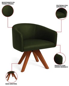 Poltrona Sala Base Giratória Madeira Arielle Sintético Pu D03 - D'Rossi - Verde