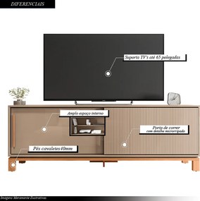 Bancada Átomo 179,4cm para TV até 65 com 2 Portas de Correr Ripadas MDP Sued/Freijo G11 - Gran Belo