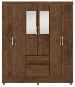 Guarda Roupa Casal Abruzzo 6 Portas de Bater 2 com Espelhos 2 Gavetas Nogueira G98 - Gran Belo