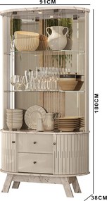 Cristaleira de Vidro com Led 91cm Sala de Jantar Zunari M20 - D'Rossi - Calacata e Off White