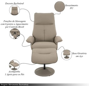 Poltrona de Massagem Reclinável Arizona Giratória com Puff para os Pés Pu Fendi G56 - Gran Belo