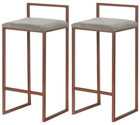 Kit 2 Banquetas Decorativa Jasmine Base Bronze Veludo Cinza G41 - Gran Belo