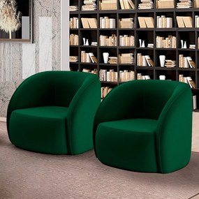 Kit 2 Poltronas Decorativas  Sala de Estar Clarke Veludo Verde G45 - Gran Belo
