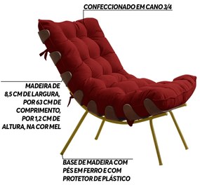 Poltrona Decorativa Sala de Estar Abel Base de Madeira Dourada Veludo Vermelho G41 - Gran Belo