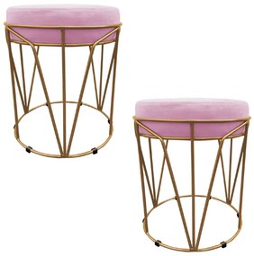 Kit 02 Puffs Babu Suede Rosa Bebê Base Dourado D03 - D'Rossi