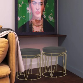 Puff Decorativo Sala de Estar Base Gold Chloe Suede Cinza G41 - Gran Belo