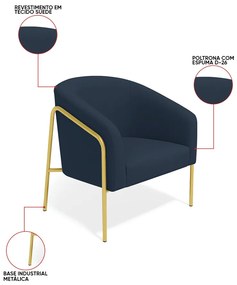 Poltrona Sala Industrial Alta Dourado Stella Suede D03 - D'Rossi - Azul