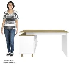 Conjunto Escritório 3 Peças Mesa em L Golden A06 Olmo/Branco - Mpozena