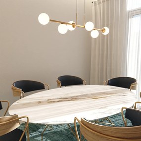 Pendente Six Retângular 124X25,5X27Cm Alumínio E Globo Ø12Cm Fosco 6Xg... (PRETO, FOSCO)