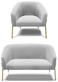 Sofá Namoradeira e Poltrona Pé de Ferro Dourado Stella Suede D03 - D'Rossi - Cinza