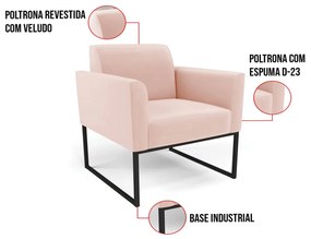 Kit 2 Poltronas Base Industrial Preto Marisa Veludo - Rose