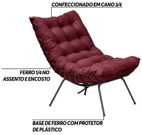 Kit 2 Poltronas Decorativas Sala de Estar Abel Base de Ferro Preto Suede Bordô G41 - Gran Belo