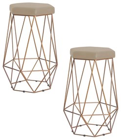 Kit 2 Banqueta Decorativa Rubel Base Gold Suede Bege G41 - Gran Belo