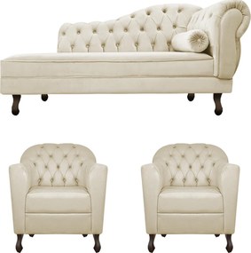 Kit Diva Recamier Diana 140cm Lado Esquerdo e 02 Poltronas Julia Linho - ADJ Decor