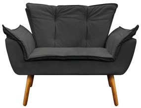 Namoradeira com 2 Poltronas e 2 Puffs Pé Palito Madeira Opala Corino D03 - D'Rossi - Preto